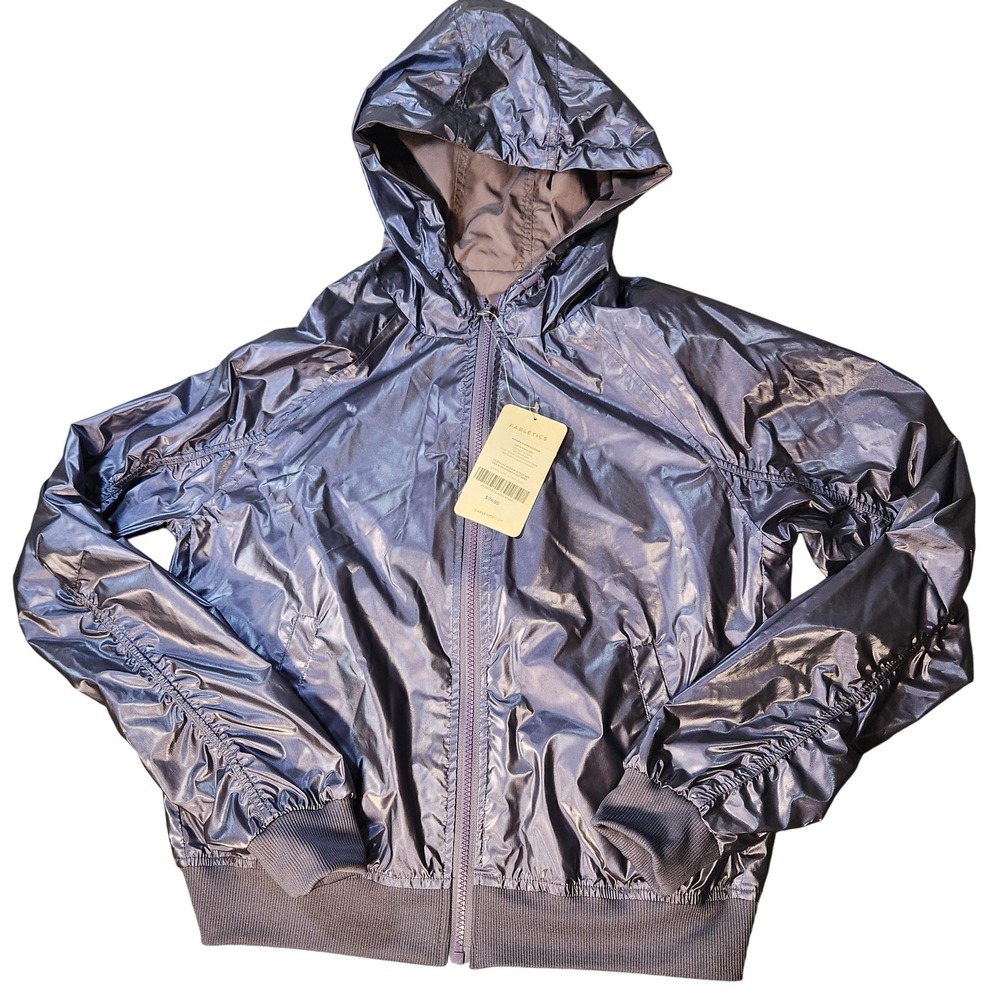 Fabletics Amara Shine Hoodie Womens Medium Purple High Shine Jacket Ribbed Cuffs